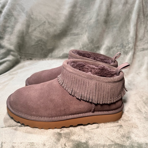 Ugg Grey Ultra Mini Bling Fringe Boot - Picture 2 of 2